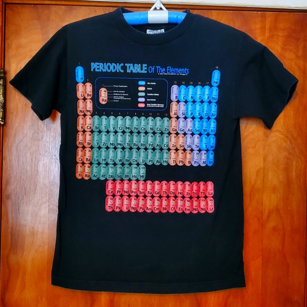 VINTAGE Periodic Table Of Elements Shirt Adult Small Black Red Science Mens 2002